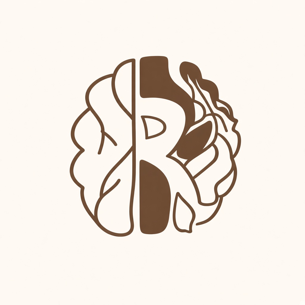 Arra mark: a walnut split between a mind and the letter R